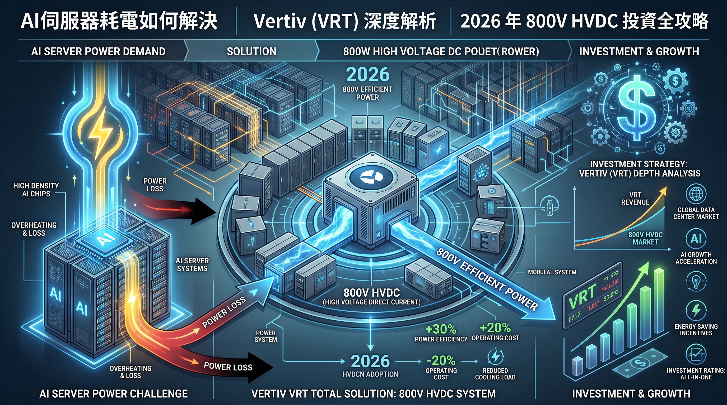 AI 伺服器耗電如何解決？Vertiv (VRT) 深度解析：2026 年 800V HVDC 投資全攻略